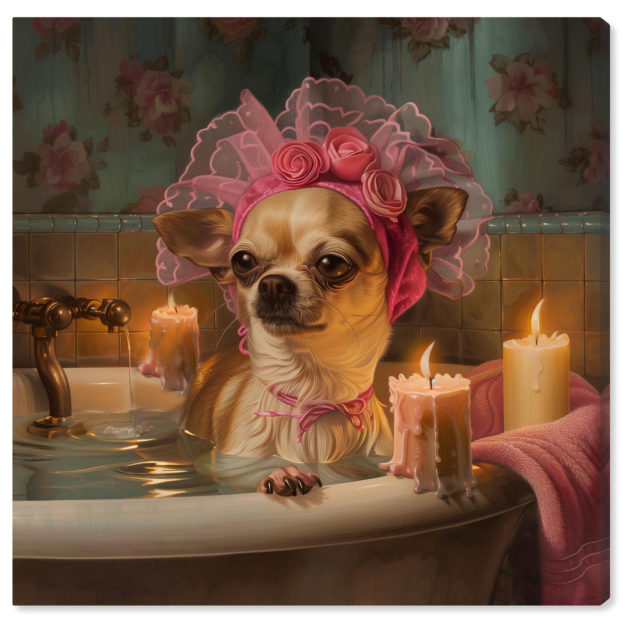 Blissful Bath Pet Art Canvas Print with Gallery Wrapped Edges