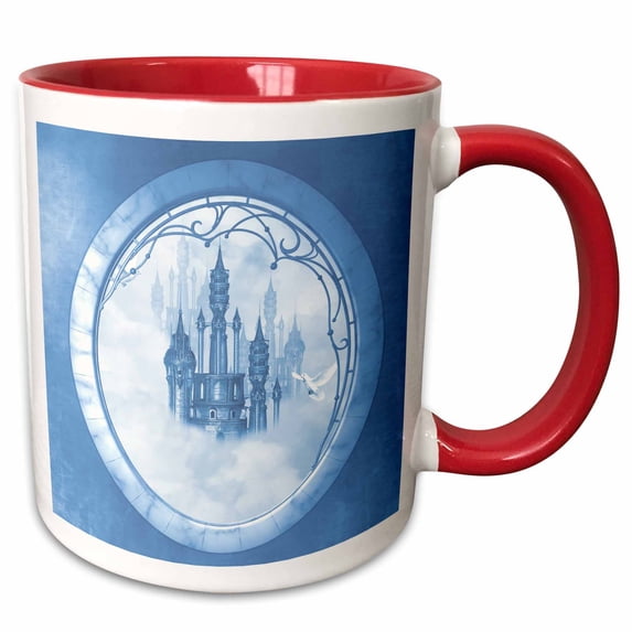 3drose, a Blue Fairytale Castle in the Clouds, 15oz Two-tone Red Mug