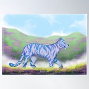 A Blue Tiger With A White Saber Tooth Poster Wall Art, Modern Wall Decor, 24x36 UNFRAMED