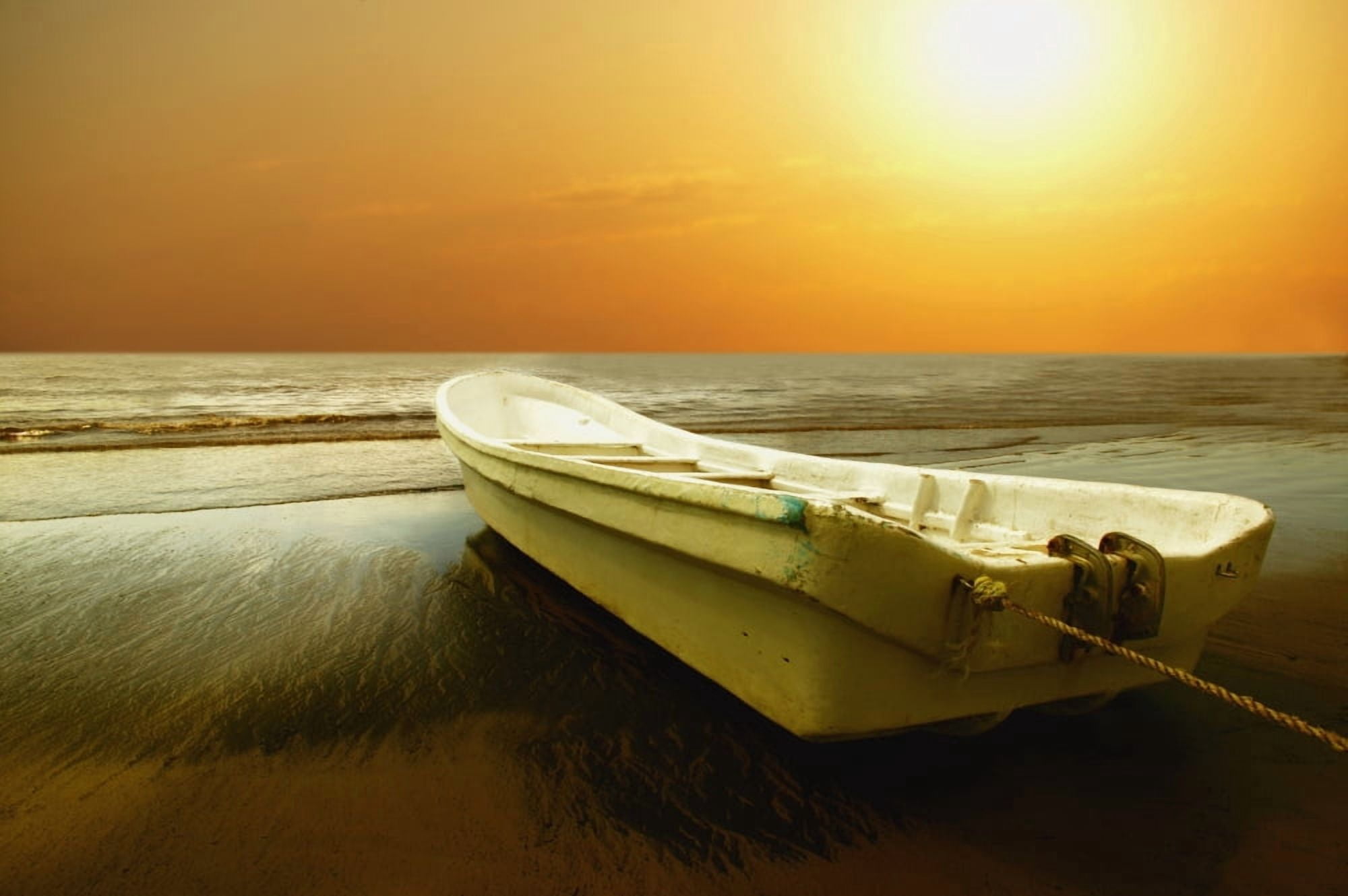 A Boat Sits On Shore Canvas Art - Darren Greenwood Design Pics (17 x 11)
