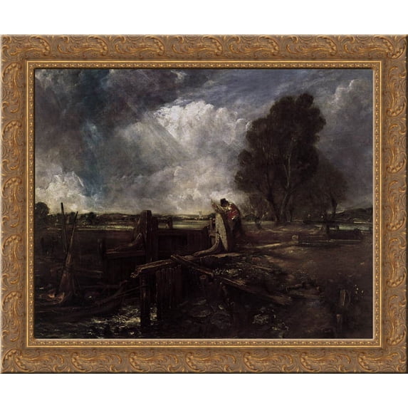 A Boat at the Sluice 24x20 Gold Ornate Wood Framed Canvas Art by John Constable