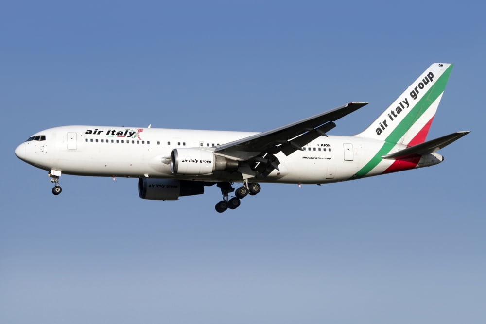 A Boeing 767 of Air Italy in flight over Italy Canvas Art - Luca NicolottiStocktrek Images (18 x 12)