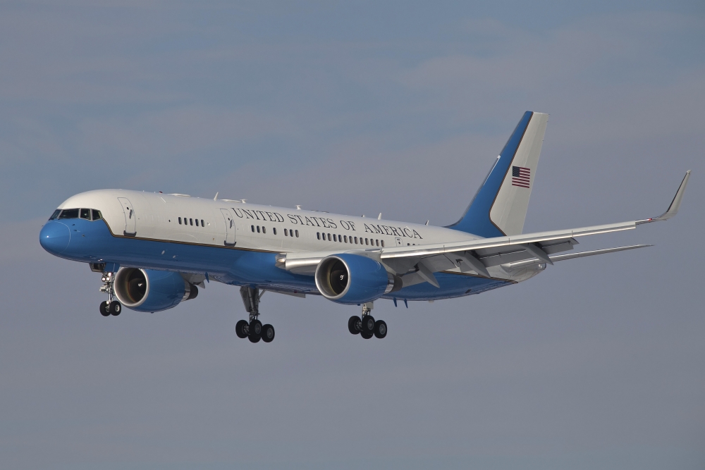 A Boeing C-32A of the 89th Airlift Wing in flight over Germany Canvas Art - Timm ZiegenthalerStocktrek Images (35 x 23)