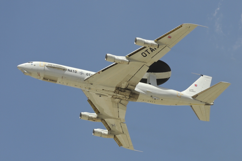 A Boeing E-3A AWACS of NATO taking off from Konya Air Base Turkey Canvas Art - Riccardo NiccoliStocktrek Images (17 x 12)