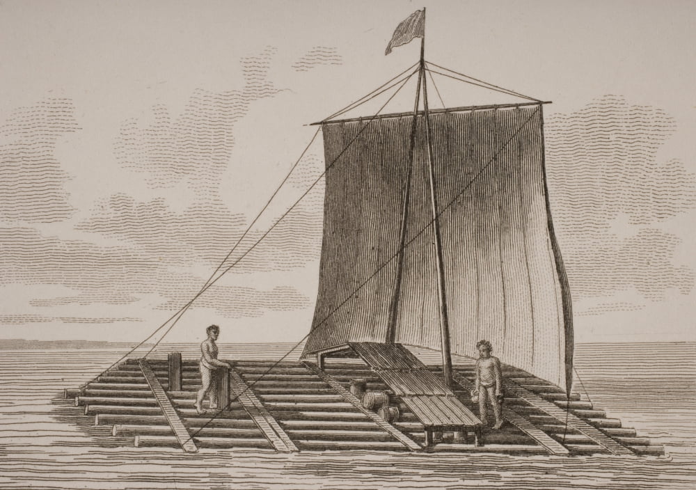 A Bolsa Wood Raft From South America From A Print Dated 1820 Engraved By Milton After W Anderson Canvas Art - Ken Welsh Design Pics (17 x 12)