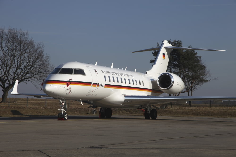 A Bombardier Global 5000 VIP jet of the German Air Force Canvas Art - Timm ZiegenthalerStocktrek Images (18 x 12)