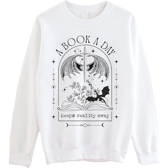 A Book A Day Keeps Reality Away Sweatshirt - Fantasy Book Dragon Sweater, Reading Crewneck