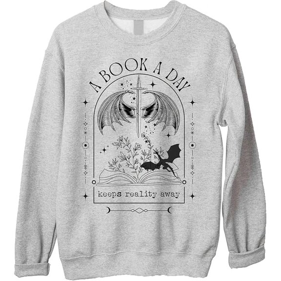 A Book A Day Keeps Reality Away Sweatshirt - Fantasy Book Dragon Sweater, Reading Crewneck