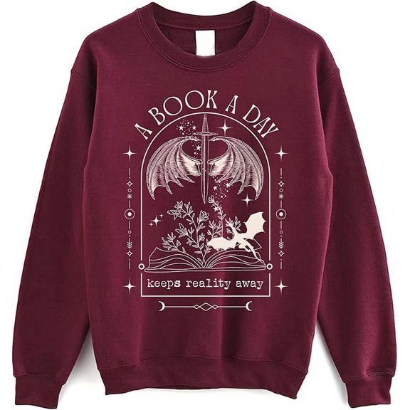 A Book A Day Keeps Reality Away Sweatshirt - Fantasy Book Dragon Sweater, Reading Crewneck