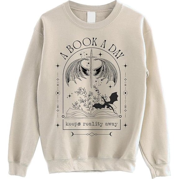 A Book A Day Keeps Reality Away Sweatshirt - Fantasy Book Dragon Sweater, Reading Crewneck