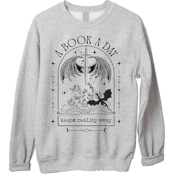 A Book A Day Keeps Reality Away Sweatshirt - Fantasy Book Dragon Sweater, Reading Crewneck
