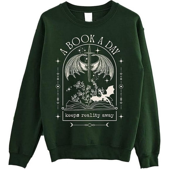 A Book A Day Keeps Reality Away Sweatshirt - Fantasy Book Dragon Sweater, Reading Crewneck