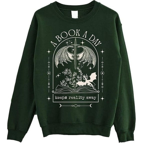 A Book A Day Keeps Reality Away Sweatshirt - Fantasy Book Dragon Sweater, Reading Crewneck