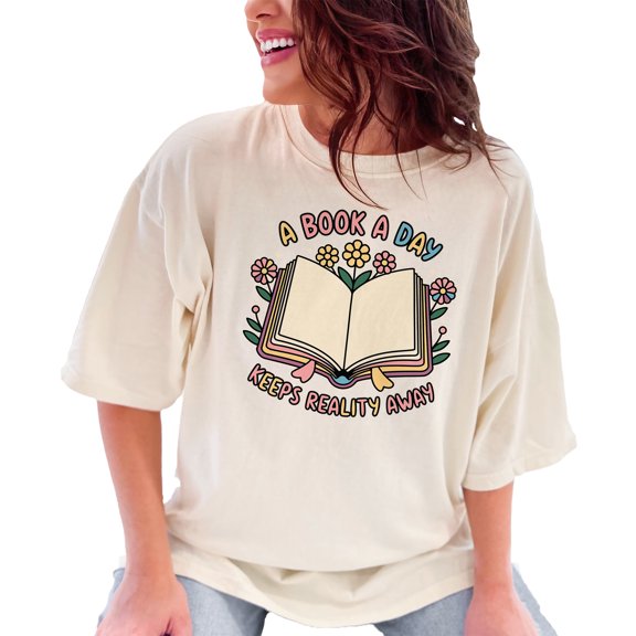 A Book A Day Keeps Reality Away T-Shirt, Funny Book Lover Shirt, Reading Enthusiast Tee, Bookworm Gift, Cute Book Tee, Bookish Apparel, Ivory Comfort Colors T-Shirt, XL