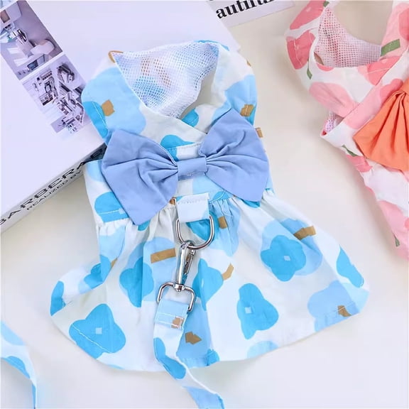 A Bow Dress with Traction Rope Adorable Pet Clothes for Cats & Small Dogs - Charming Spring & Autumn Wear