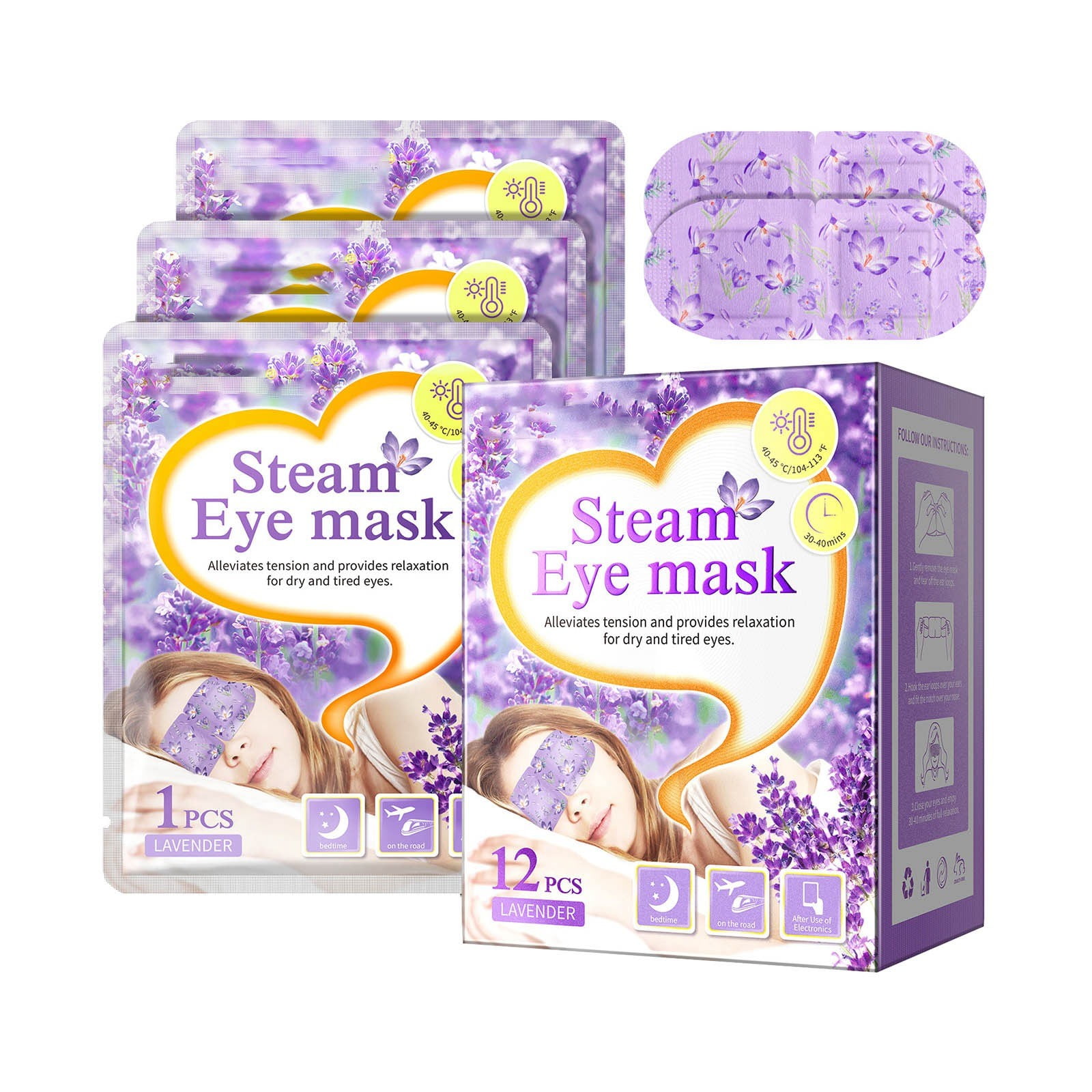A Box (12pc)Steam Eye Patch Lavender Steam Eye Patch Disposable Heating