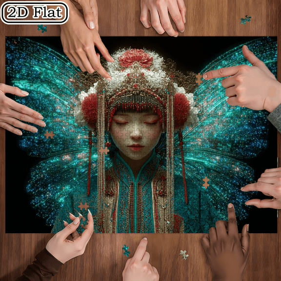 A Box of 1000pcs Adult Mini Puzzle Featuring a Butterfly Crown Flower Design, High Difficulty, Suitable for Adults. 29.4*19.6 in