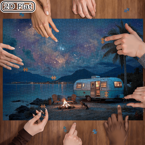 A Box of 1000pcs Adult Mini Puzzle Featuring a Riverside Summer Journey Design, High Difficulty, Suitable for Adults, Family Entertainm. 29.4*19.6 in