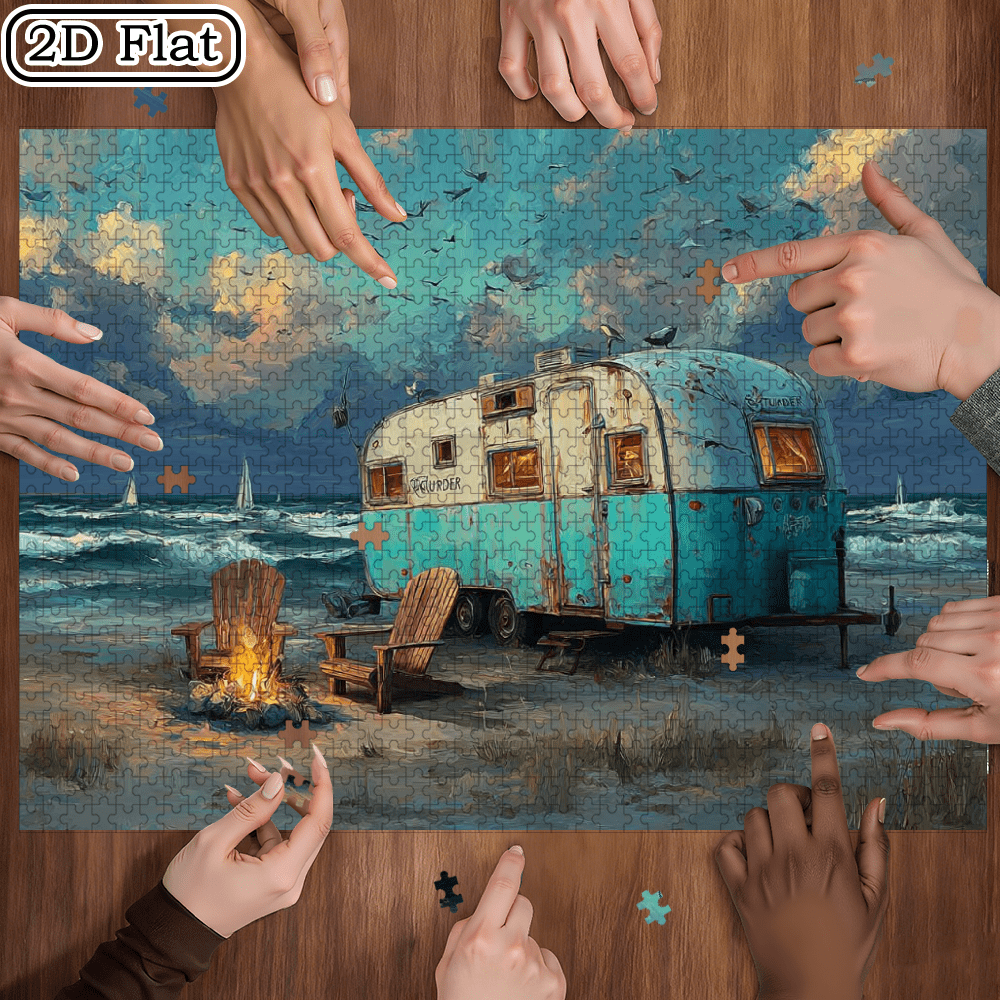 A Box of (1000pcs) Adult Puzzles, with Shoreside Summer Design, High Difficulty, Suitable for Adults, Family Entertainment. 29.4*19.6 in