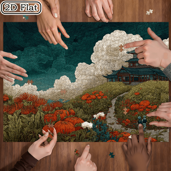 A Box of (1000pcs) Puzzles, with Yun She Jutian Design, High Difficulty, Suitable, Family Entertainment, Home Decoration, Halloween. 29.4*19.6 in