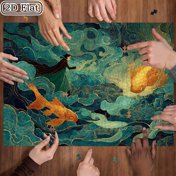 A Box of (1000pcs) Puzzles, with a Colorful Vortex Spirit Bird Design, Challenging, Suitable, Family Entertainment. 29.4*19.6 in