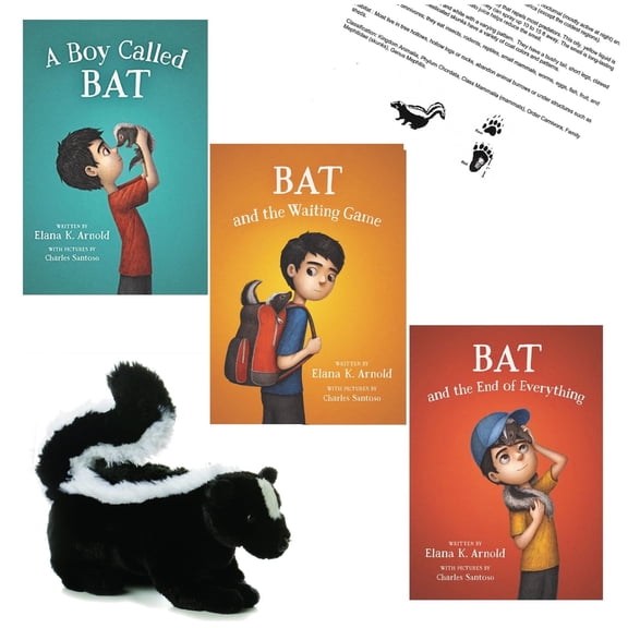 A Boy Called Bat, Bat and The Waiting Game and Bat and The End of Everything by Elana K. Arnold Paperback Gift Set with Thor 8 Skunk Plush, and Fact Sheet