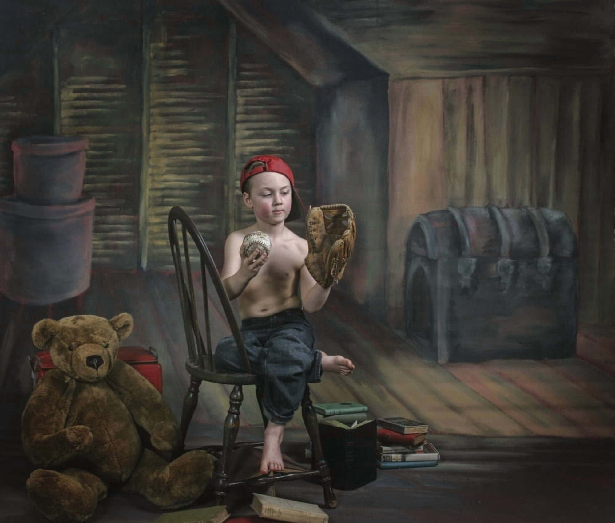 A Boy In The Attic With Old Relics Victoria British Columbia Canada Canvas Art - Pete Stec  Design Pics (15 x 13)
