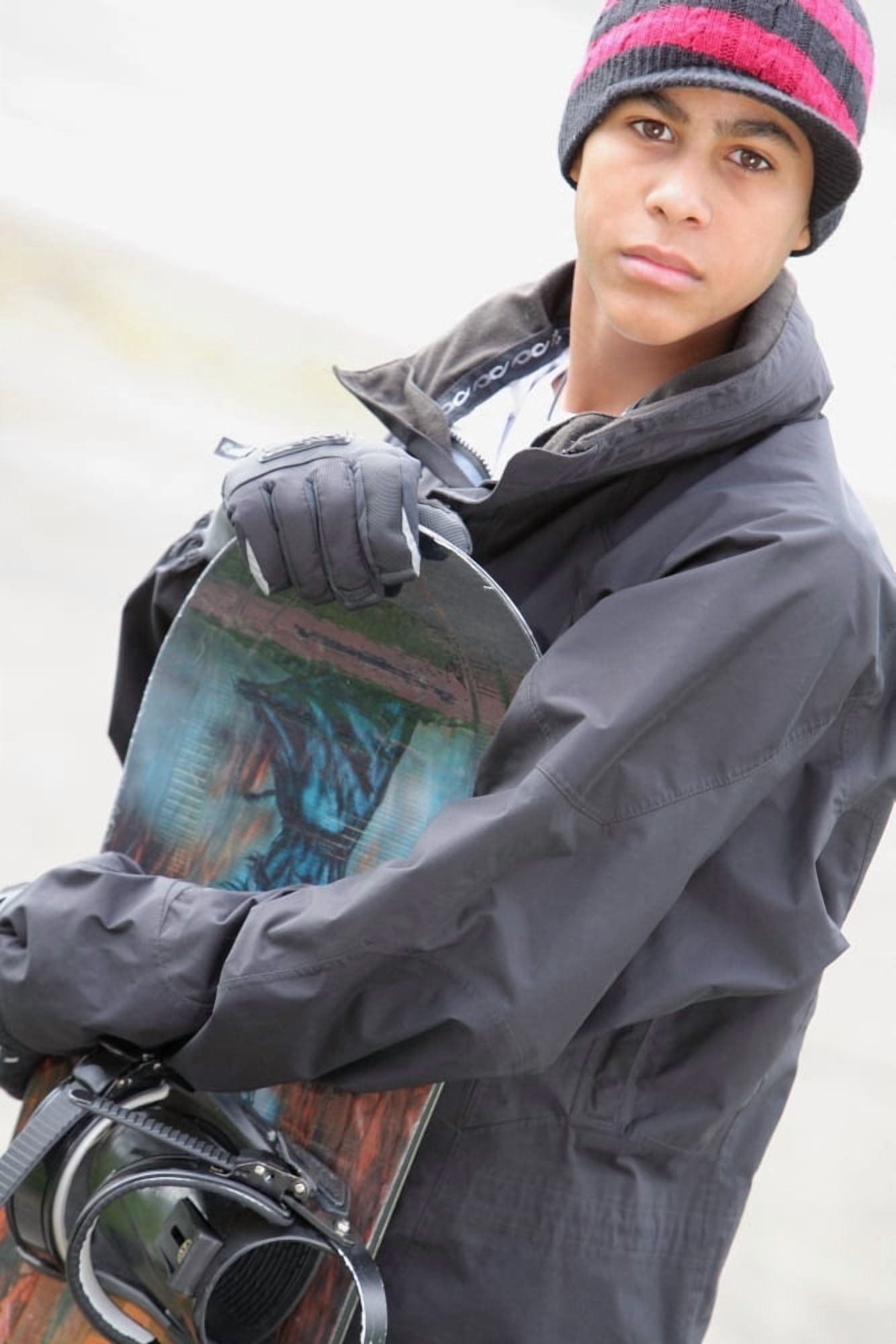 A Boy With A Snowboard Canvas Art - Colleen Cahill Design Pics (24 x 38)