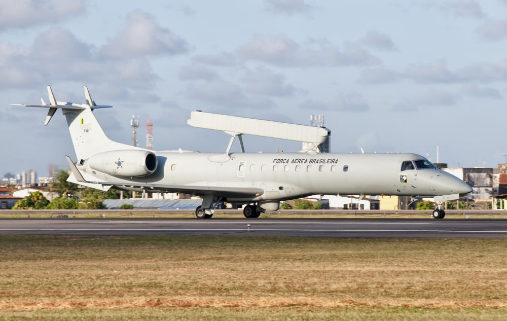 A Brazilian Air Force Embraer E-99 at Recife Air Force Base Brazil Canvas Art - Giovanni CollaStocktrek Images (35 x 22)
