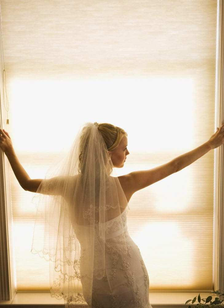 A Bride Pondering Her Big Day While Looking Out A Window Pine Grove California Usa Canvas Art - Micah Wright Design Pics (26 x 36)