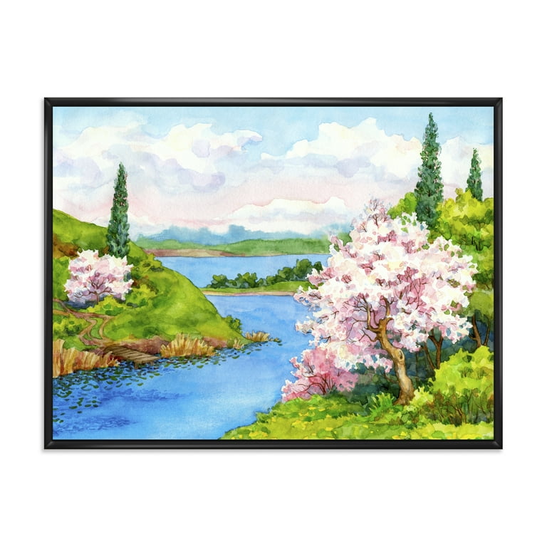 A Bright Blue Sky Over Spring Landscape 20 in x 12 in Framed