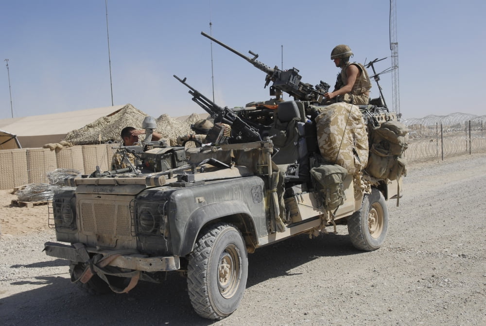 A British Armed Forces land rover equipped with mounted machine guns Canvas Art - Andrew ChittockStocktrek Images (17 x 12)