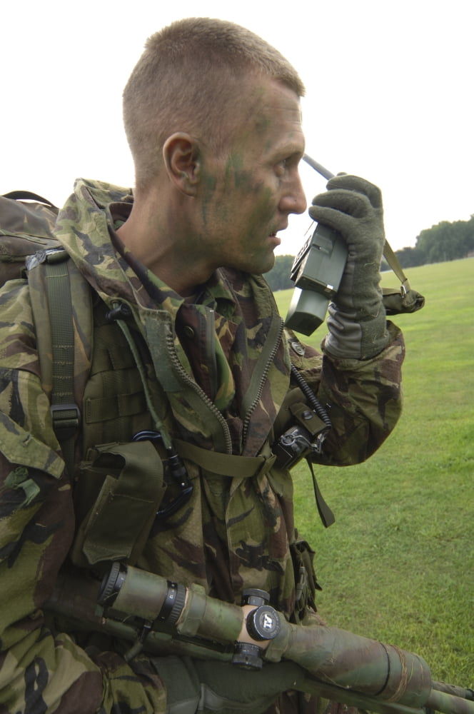 A British Army soldier radios in his location Canvas Art - Andrew ChittockStocktrek Images (23 x 34)