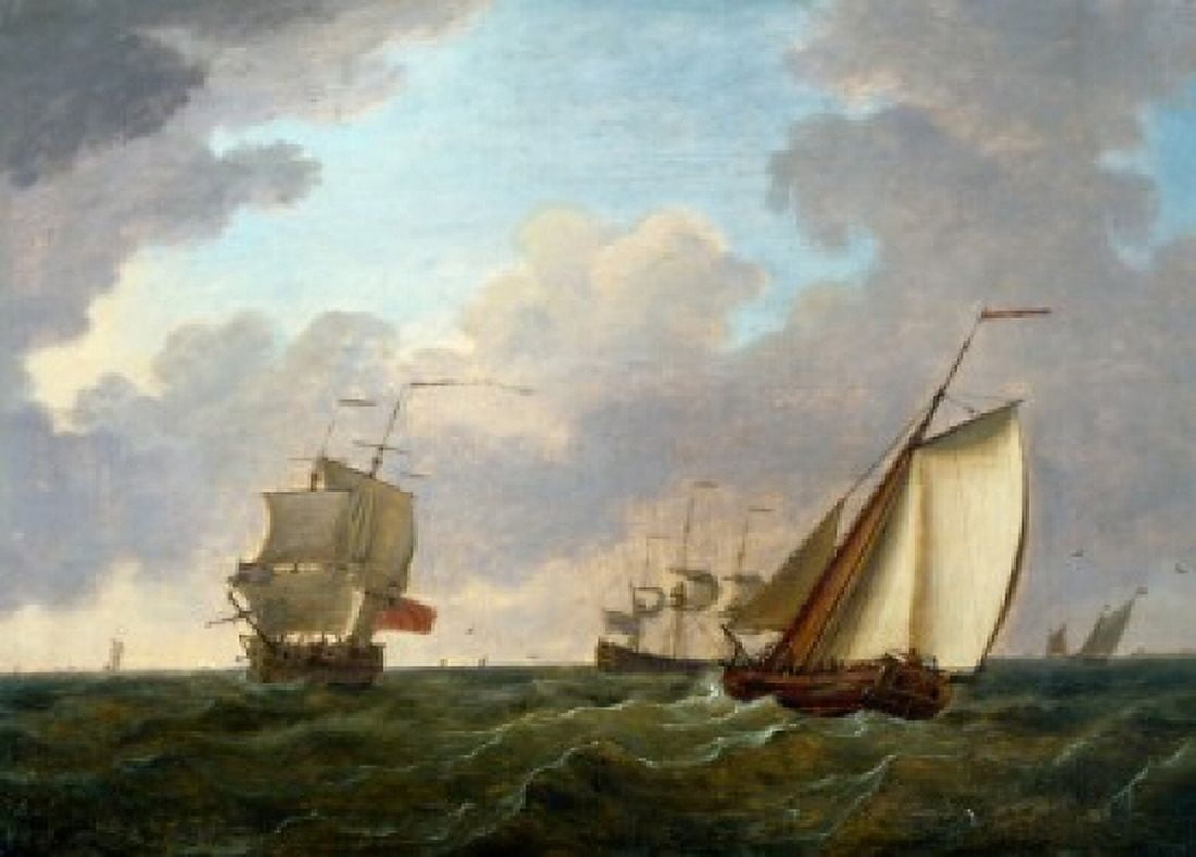 A British Frigate A Sloop by Samuel Owen (1768-1857) Canvas Art - Samuel Owen (18 x 24)