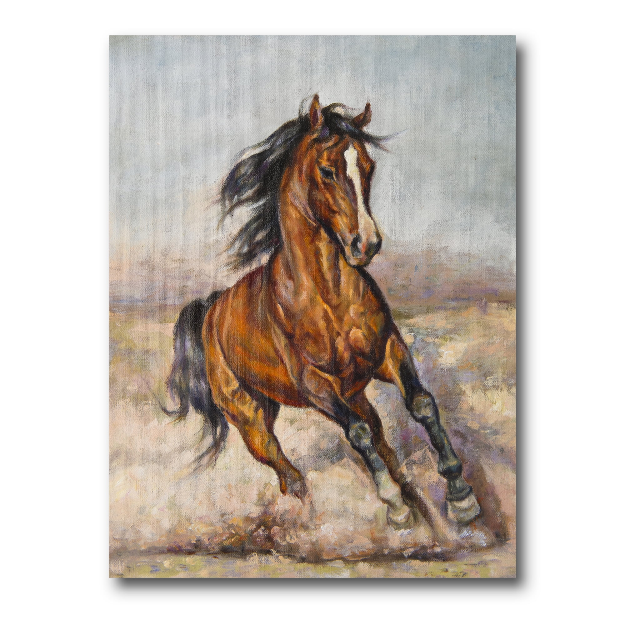 A Brown Horse In The Race 12 in x 8 in Painting Canvas Art Print, by Designart