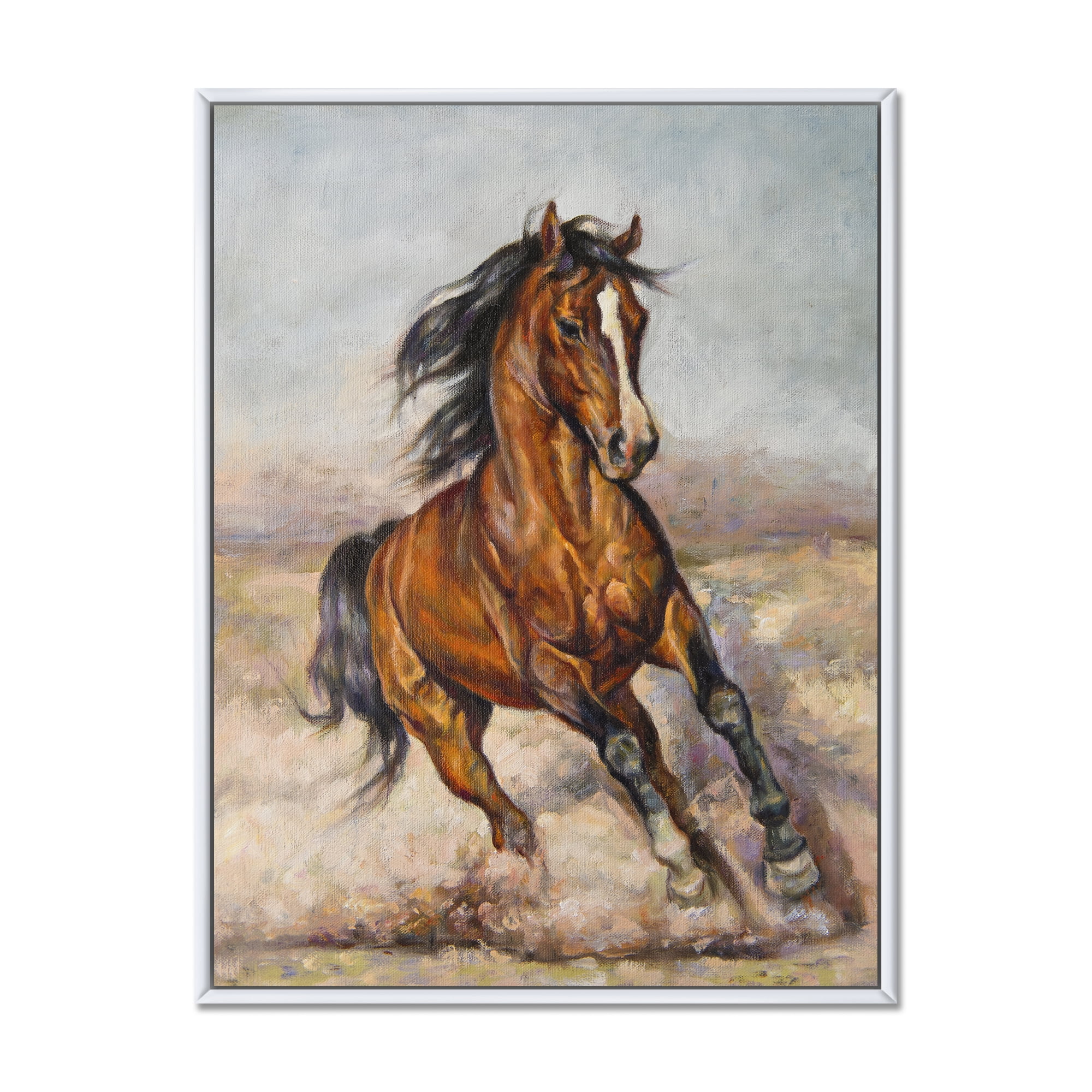 A Brown Horse In The Race 24 in x 32 in Framed Painting Canvas Art Print, by Designart