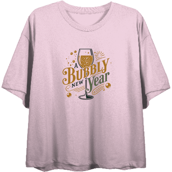 A Bubbly New Year Women's Pink Crew Neck Short Sleeve Crop Tee-Medium