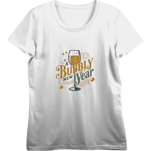 A Bubbly New Year Women's Vivid White Crew Neck Short Sleeve Crop Tee-XL