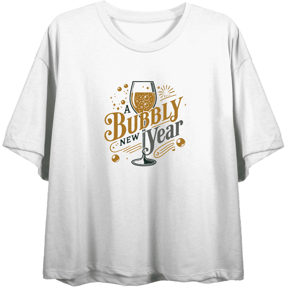 A Bubbly New Year Women's White Crew Neck Short Sleeve Crop Tee-Large