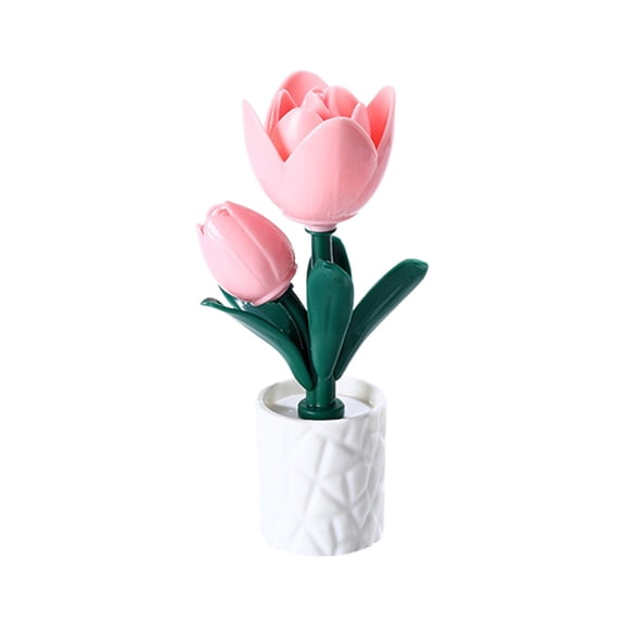A Building Blocks Flower Night Light Tulip Rose Lily With Plastic Material And Warm Glow For Bedside Table Desk Decor 5.5X2.9X2.9In 0.16Lb