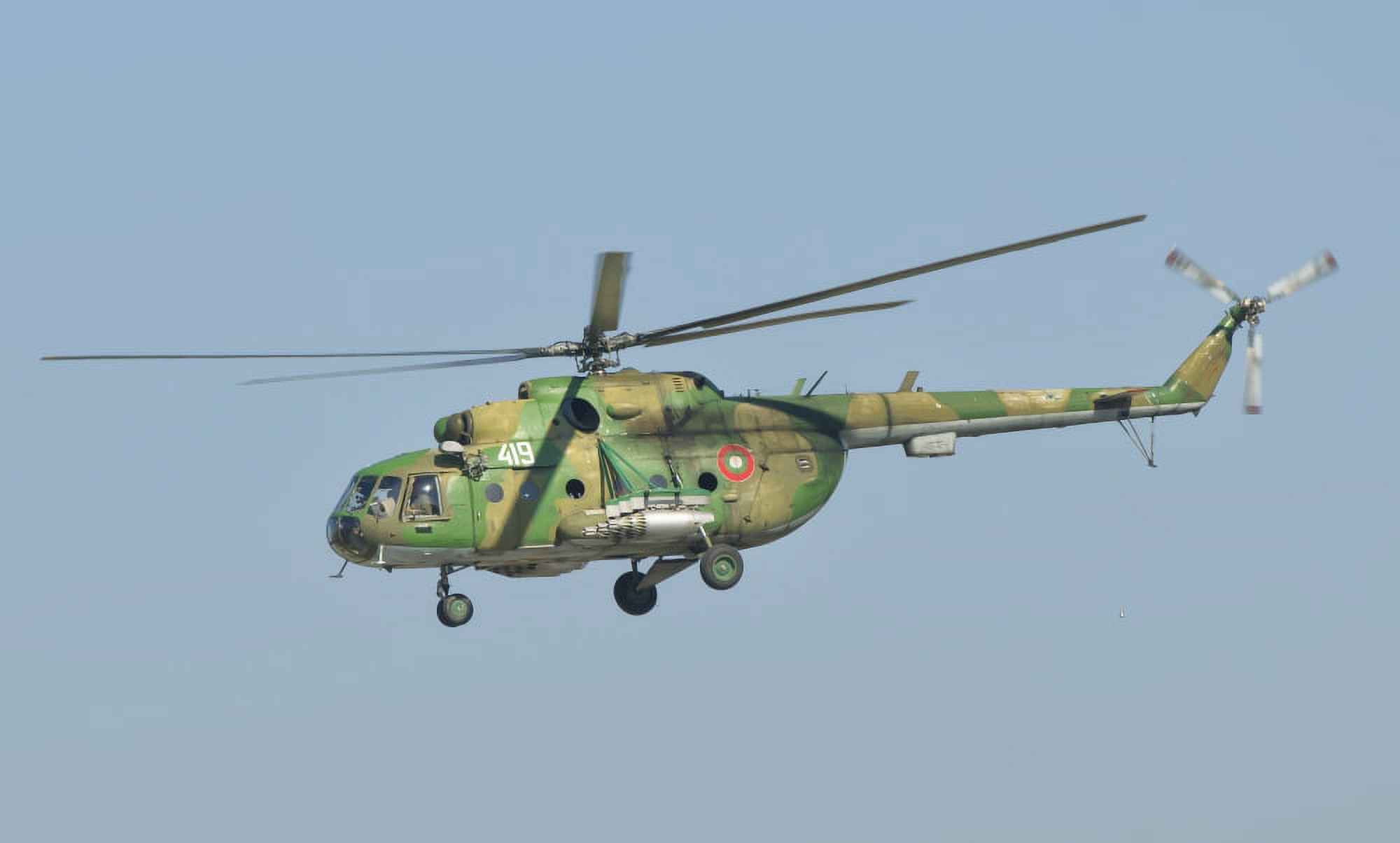 A Bulgarian Air Force Mi-8 helicopter in flight over Bulgaria Canvas Art - Giovanni CollaStocktrek Images (18 x 11)