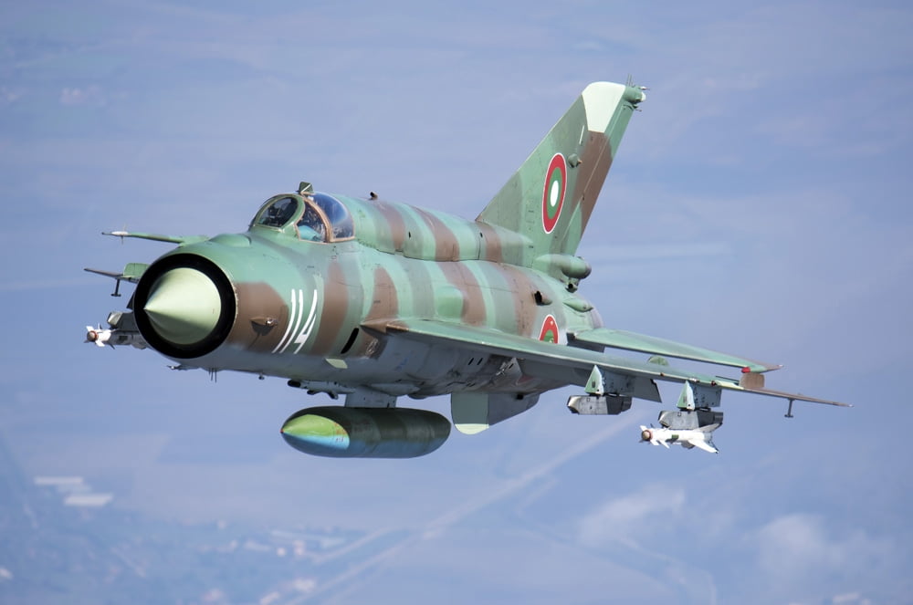 A Bulgarian Air Force MiG-21bis armed with R-60 missiles Canvas Art - Daniele FaccioliStocktrek Images (17 x 12)