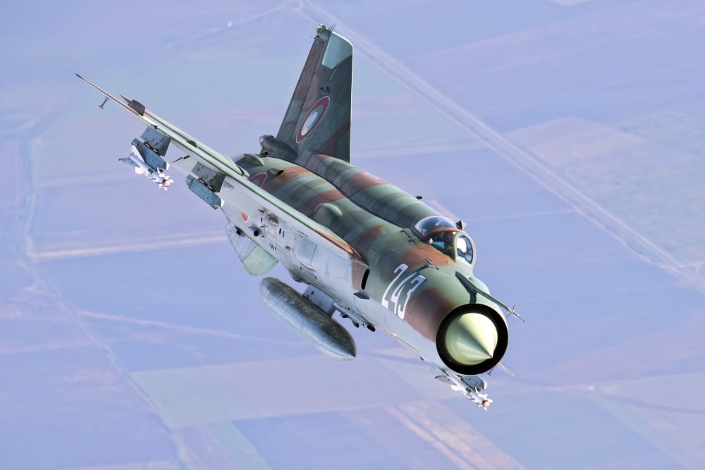 A Bulgarian Air Force MiG-21bis armed with R-60 missiles Canvas Art - Daniele FaccioliStocktrek Images (34 x 23)