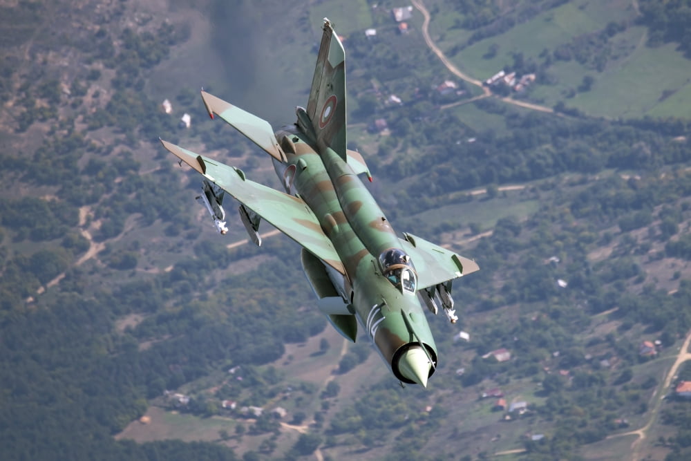 A Bulgarian Air Force MiG-21bis armed with R-60 missiles Canvas Art - Daniele FaccioliStocktrek Images (34 x 23)