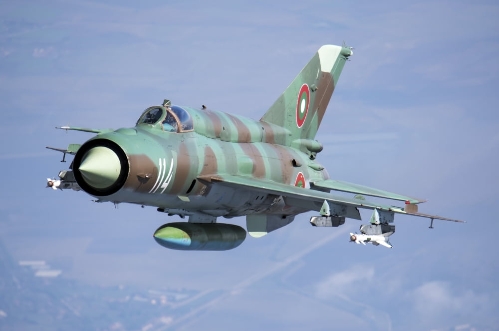 A Bulgarian Air Force MiG-21bis armed with R-60 missiles Canvas Art - Daniele FaccioliStocktrek Images (34 x 23)