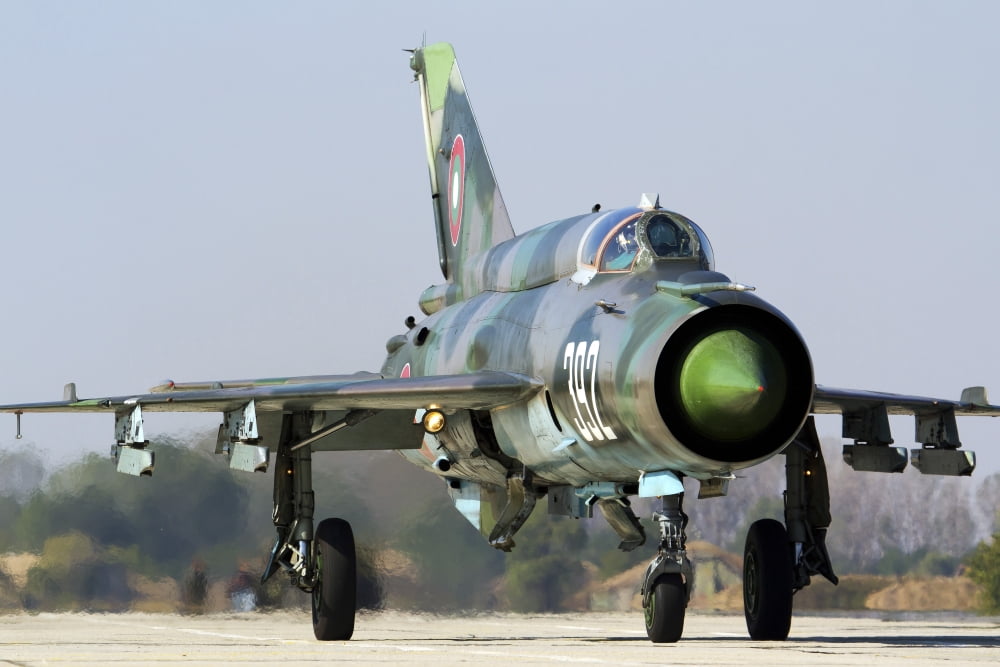 A Bulgarian Air Force MiG-21bis at Graf Ignatievo Air Base Bulgaria Canvas Art - Anton BalakchievStocktrek Images (35 x 23)