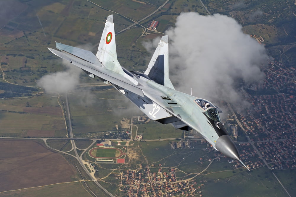 A Bulgarian Air Force MiG-29 in flight over Bulgaria Canvas Art - Daniele FaccioliStocktrek Images (17 x 12)