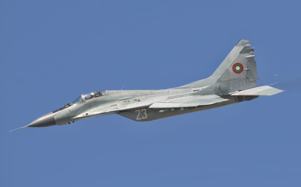 A Bulgarian Air Force MiG-29 in flight over Bulgaria Canvas Art - Giovanni CollaStocktrek Images (18 x 11)