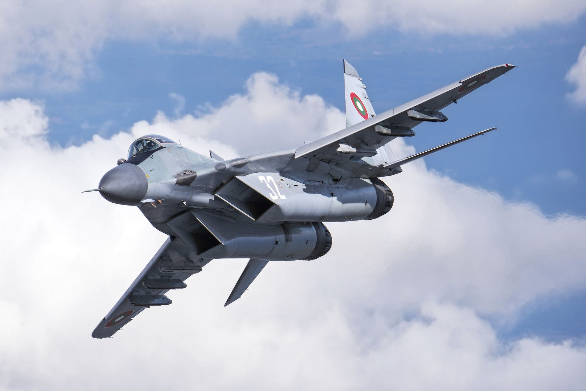 A Bulgarian Air Force MiG-29 maneuvering over Bulgarian air space Canvas Art - Daniele FaccioliStocktrek Images (34 x 23)