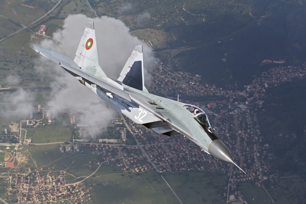 A Bulgarian Air Force MiG-29s during a training mission over Bulgaria Canvas Art - Daniele FaccioliStocktrek Images (17 x 12)